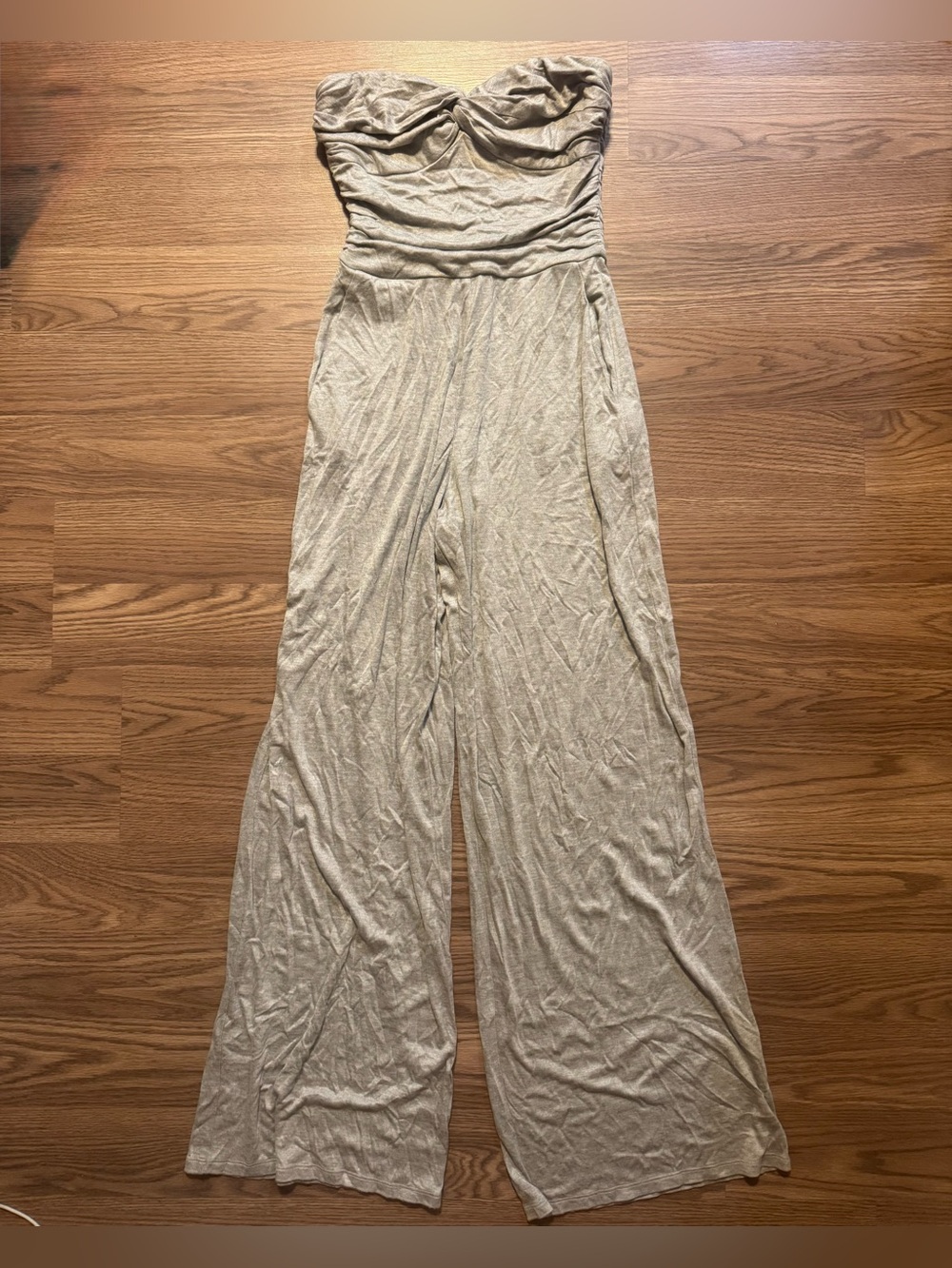 Ralph Lauren Strapless Wide-Leg Jumpsuit in Light Gray
